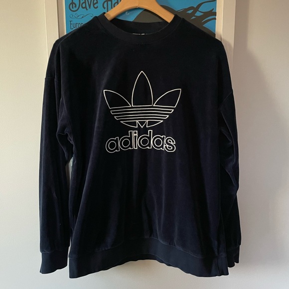 adidas Other - Navy Blue Velour Adidas Trefoil Sweatshirt - Size M